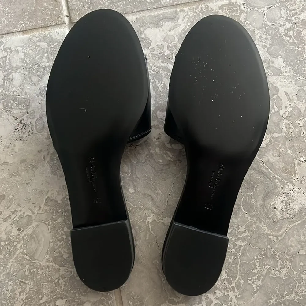 Salvatore Ferragamo Rhodes Black & Silver-Tone Slide Sandals, Size 10.5, New